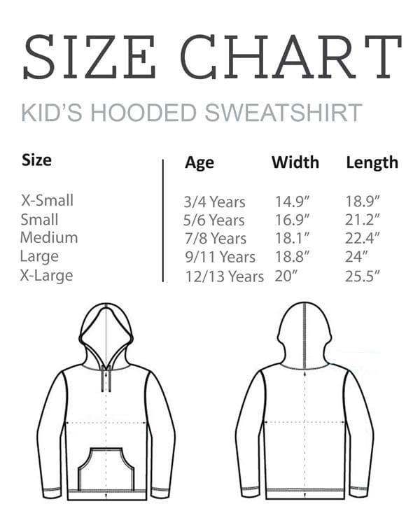 Size Chart - Kid's Hooded Sweatshirt